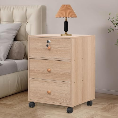 Table de chevet avec roulettes et serrure, armoire mobile en bois avec tiroir pour rangement sous bureau et chambre à coucher