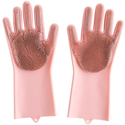 AidSci 5er Set Silikon Spülhandschuhe mit Scrubber, wasserdicht und ölbeständig Magische Spülhandschuhe, Wiederverwendbare Haushalts-Reinigungshandschuhe für Küche, Bad, Auto, Haustierpflege -B