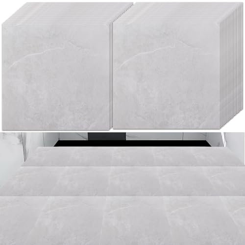 YAYODS 40 Pack Self Adhesive Floor Tile Vinyl Flooring, 30x30cm Light Grey Marble Texture Effect Flooring Tiles, Waterproof Peel and Stick Floor Tile for Kitchen Bathroom Living Room, Floor Planks