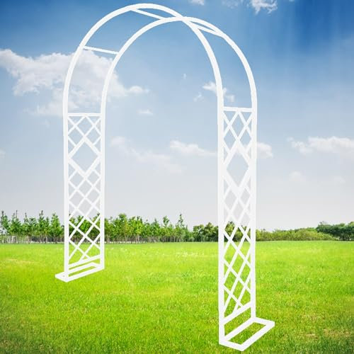 Grande arche de jardin en métal crème pour plantes grimpantes, extérieur, intérieur, pelouse, terrasse, jardin, mariage, écurie, treillis de rose en acier, 180 x 230 cm de hauteur et largeur d'arche