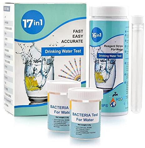 Boddceto Komplettes 17-In-1-Wassertest-Set, 100 Streifen + 2 Wassertest-Sets, Wassertest-Sets für zu Hause, für Trinkwasser, Einfaches Testen, PH-Wert, Blei