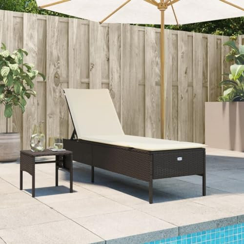 Xichuzi Sonnenliege mit Tisch und Auflage Braun Poly Rattan, Gartenliege, Liegestuhl, Sonnenstuhl, Sonneninsel Outdoor, Liegen, Gartenmöbel, Bäderliege, Relaxliege - 4002729