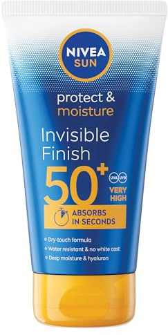 NIVEA SUN Protect & Moisture Invisible Finish Sun Cream SPF50+ (150 ml), Sun Lotion with Vitamin C and Hyaluron, 48H Moisture and Immediate UVA/UVB Protection, No White Cast Ultralight Formula