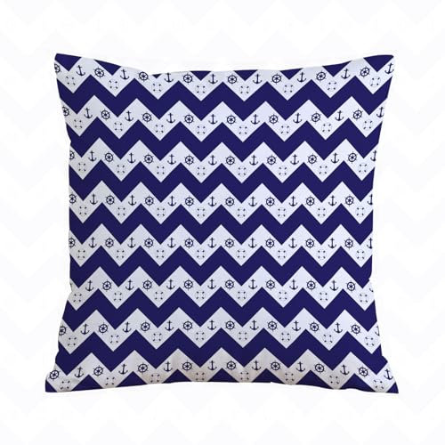 ERRTU Kissenbezug 45x45 cm,Nautische Chevron-Muster Anker Rettungsring Schiffsrad Marineblau und weiß,Dekokissen Kissenbezüge Deko Kissen Bezug Wohnzimmer Zierkissen für Sofa Stuhl Bett Garten