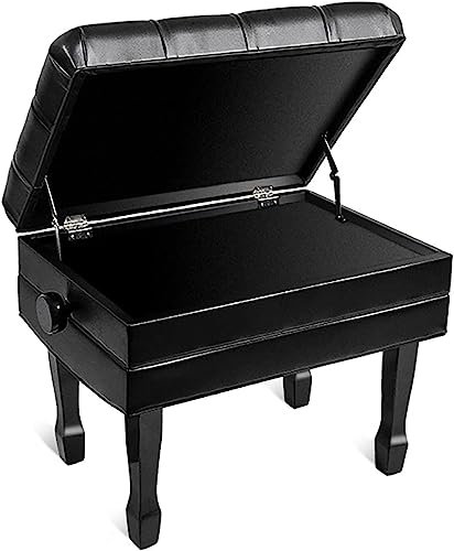BXSUKEYOU Klavierhocker, Frisiertischhocker, extragroße Klavierbank, Keyboardhocker aus echtem Leder mit gepolstertem Kissen, 61 x 43 x 48–58 cm