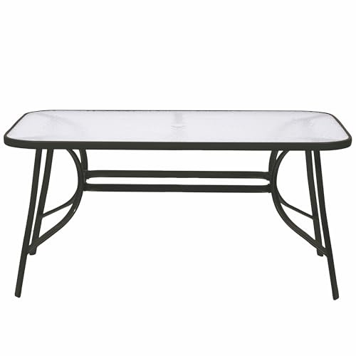 Tavolo da Esterno 150x90 cm in Acciaio al Carbonio, Top in Vetro temperato Effetto martellato, Antracite, Esté