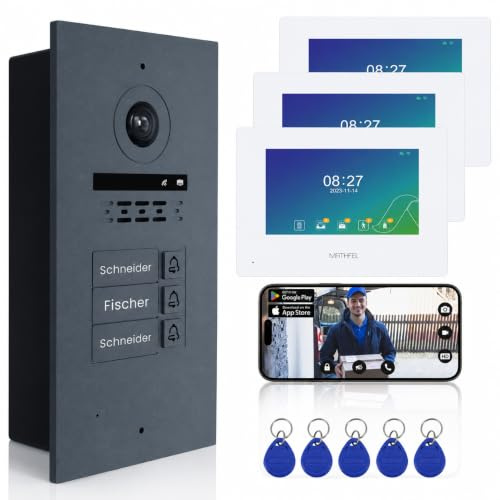 Mathfel 2-Draht Video Türsprechanlage mit RFID – WLAN Monitor, 2MP HD Kamera, 170° Weitwinkel, Türklingel mit Kamera & Türöffner für 2-Familienhaus (Anthrazit, 3 x 7)