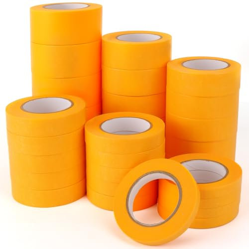 WOOWAIR 30 Rollos Cinta de Carrocero Pintura, Cinta de Enmascarar de Papel Engomado, Cinta Carrocero para Pintar y Enmascarar Paredes de Precisión, Impermeables 8/12/15/20/24/30 mm X 20m (Naranja)