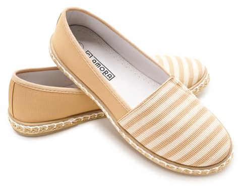 GLAMORA Alpargatas Mujer Lona a Rayas, Bailarinas Esparto Mujer Suela Goma Antideslizante, Manoletinas Planas Verano Comodas, Zapatos Slip On Mujer Ligeros Transpirables Calzado Verano Mujer