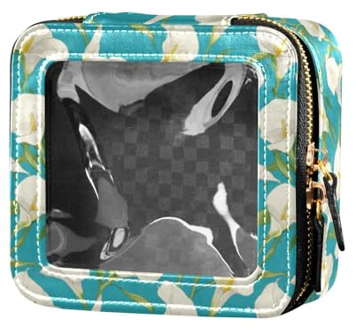 linqin Trousse de toilette de voyage étanche avec motif lys blancs, bleu foncé et transparent, Lys blancs bleu foncé, 1 size