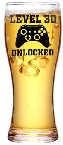 Onebttl 30th Birthday Gifts for Men or Him - 450ml/15oz Beer Glass - 30 Years Old Birthday Beer Glass Gifts for Dad, Husband, Brother or Uncle - Level 30 Unlocked