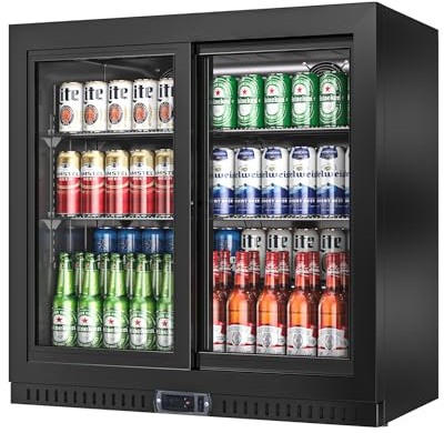 Rockit 220L Back Bar Fridge with Double Glass Sliding Door, Commercial Back Bar Drinks Cooler with LED Light for Bar, Home, Shop