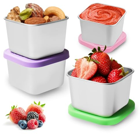 COONE Stainless Steel Food Containers Set of 4, Leakproof Snack Box with Lids, Reusable Small Food Storage Containers for Kids Lunch Snacks