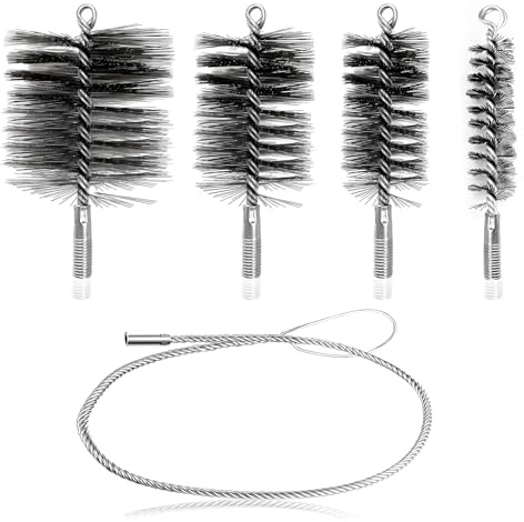 5 Stück Ofenrohrbürste Set, Schornsteinfeger Bürste mit Schubstange Heizkesselbürste aus Stahldraht Kaminbesen Schornsteinbesen für Schornstein Rauchrohr Reinigung (30/50/80/150mm)