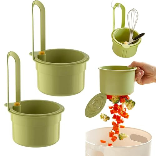 QinOustore Sieb für Spülbecken zum einhängen - 2er-set Silikon Abtropfkorb Hängend mit Druckknopf, Multifunktionales Spülbeckensieb für Küche & Abfluss