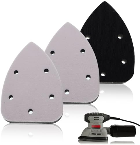 3PCS Mouse Detail Sanding Interface Pad,5 Holes Triangle Sanding Pad Detail Interface,Hook and Loop Foam Triangle Sanding Pads,Sander Sandpaper Backing Pads,Mouse Sander Foam Pad,for Sander Accessorie