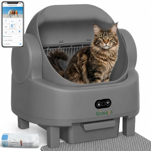 Gimars Selbstreinigende Katzentoilette mit offenem Design, Automatisches Katzenklo für mehrere Katzen & Senioren, App-Steuerung mit Sicherheitssensoren, Geruchsarm, inkl. Müllbeutel & Streumatte