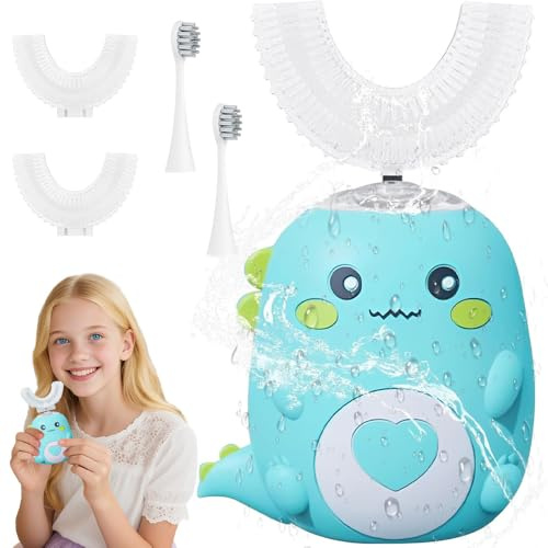 BIZOI Brosse à Dents Électrique pour Enfants, Brosse à Dents Électrique à Ultrasons Automatique 360°, brosse à dents électrique à Ultrasons Automatique avec 4 Têtes de Brosse pour Enfants 2-6/6-12