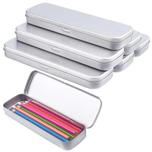BENECREAT 6 Astuccio In Metallo, Astucci per Penne In Ferro Argentato Da 20.5x6.6x2.2cm, Strato Singolo per Acquerello, Gioielli, Gomma per Penne