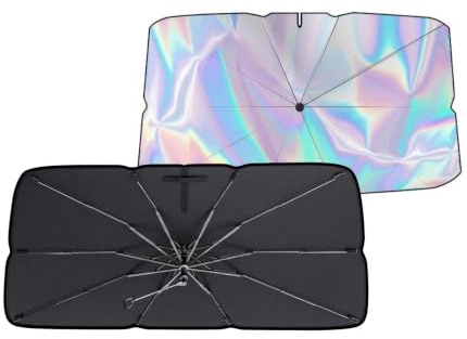Parasol Plegable para Parabrisas Universal Compatible con Tesla Model 3, 142x82 cm, Protección UV Láser UPF80+, Antiarañazos, Especial para Coches con Pantalla Tactil.