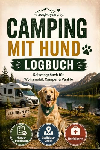 Camping mit Hund Logbuch: Reisetagebuch für Wohnmobil, Camper & Vanlife mit Hunde-Packlisten, Stellplatz-Check, Notfallkarte, Gassi-Routen & Erinnerungsseiten
