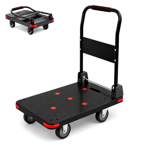 Carro Plataforma Plegable Soporta 300 kg Negro, Ruedas TPR 4