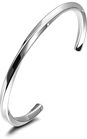 VNOX Mobius Stainless Steel Bracelet Set with Faceted Irregular Open Cuff Bracelet for Men Women, Christmas Birthday Gift, One Size, Stainless Steel, No Stone, One Size, Stainless Steel, without stone