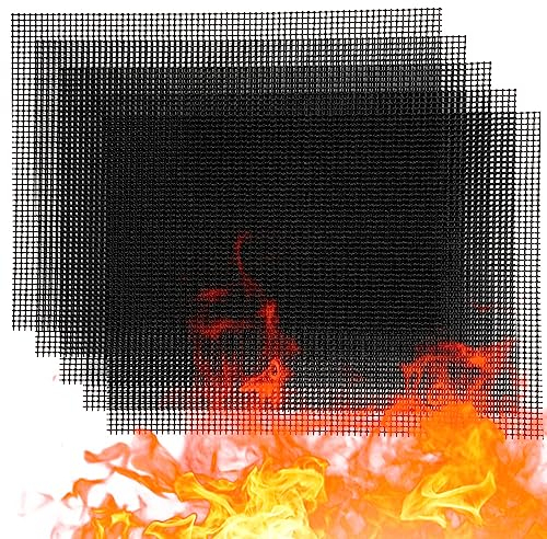 OSVINO BBQ Griglia Tappetini in Rete Set di 5 Non Appiccicoso Riutilizzabile Accessori Barbecue, Nero, 40 x 30cm