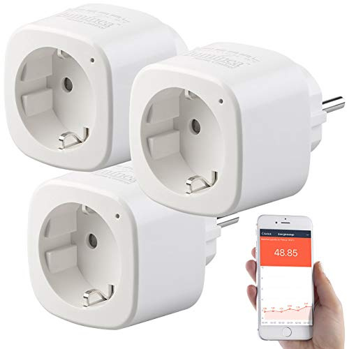 Luminea Home Control Elesion Steckdose: 3er-Set WLAN-Steckdosen mit Energiekostenmesser, App & Sprachsteuerung (Smart Stecker, WLAN-Steckdose Zeitschaltuhr, Bedienungsanleitungen)