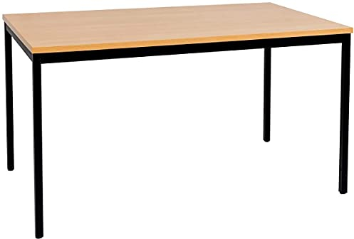 furni24 Schreibtisch-Stahl 120x80x75cm, Buche, TÜV/GS-Einfache Montage, Arbeitstisch, Bürotisch, Küchentisch, Esstisch, Druckertisch Büro-Möbel Arbeitszimmer Computertisch Gaming-Tisch Mehrzwecktisch