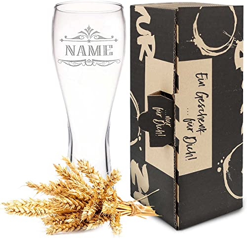 GRAVURZEILE Leonardo Weizenglas mit Gravur - Wunschname - Geschenk für Männer ideal als Vatertagsgeschenk - 0,5l - Bierglas mit Gravur - Weizenbierglas als Geburtstagsgeschenk für Männer