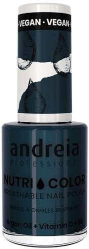 Andreia Professional NutriColor Breathable Nail Polish - Vegan and Cruelty-Free DIY Nail Art Nail Polish with Long Lasting Gloss Finish Colour NC24 Blue Teal 10.5ml