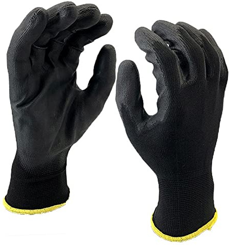 24 Pairs Work gloves PU Palm Dipped Black Nylon General Handling Work Gloves, Gardening, Builders, Mechanic (L-9)