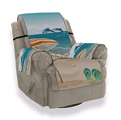 A.Monamour Sofabezug Sofaüberwurf Sesselschoner Strand Sonnenschirm Blau Ozean Sand Strand Delphin Nautisch Samt Sesselbezug Sesselhusse Sessel Abdeckung Sesselschutz Stuhl Abdeckung Stuhlschutz