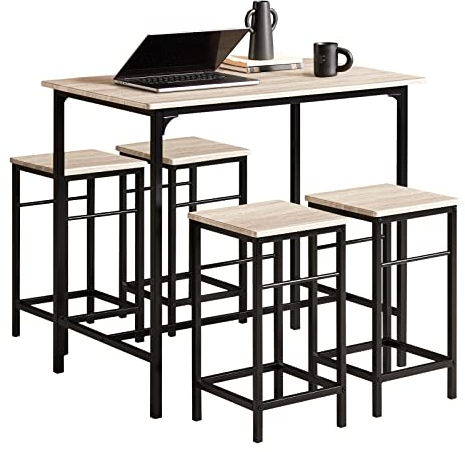SoBuy Essgruppe Esstisch Set 5-teilig Bartisch mit 4 Stühlen, platzsparendes Küchentisch Set für Esszimmer Balkon Garten Kompakt & Modern für kleine Räume Weißnatur OGT11-N