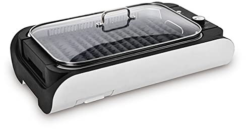 HIZQ Grill Electrico, Barbacoa Regulador De Temperatura, Rejilla Extraíble, Parrilla Eléctrica Plancha Parrilla Barbacoa Interior Sin Humo Asas Toque Frío, 1400 W