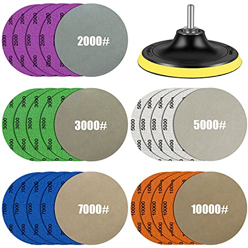 Water Grit Sandpaper 2000/3000/5000/7000/10000 and 5-inch Backing Pad Set, Wet Dry Electric Hook &Loop Sanding Disc with Pad, Grinding Abrasive Paper and Orbital Sander Polisher