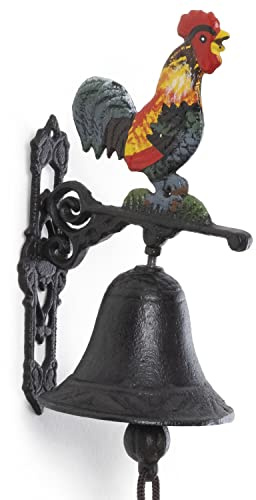 Moritz Türglocke Hahn blau 42 cm Gusseisen Wandglocke antik Gartendeko Deko | Farbiger Landhof-Blickfang – wetterfest, mit Zugkordel und Klöppel, heller Klang, als Geschenk