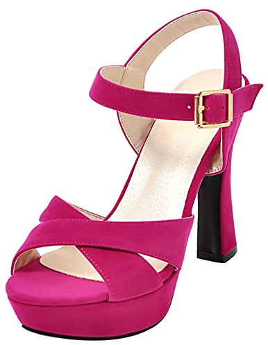Lroey Reoly Sandalias para Mujer de Tacón Alto, Sandalias Punta Abierta Elegante Tacón Luis XV Zapatos de Vestir con Plataforma Hebilla Correa de Tobillo 106 Rose-Rojo Talla 32 EU
