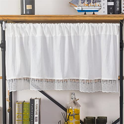 ACMHNC Cortina de Cocina Corta Rústica de Estilo Pastoral Romántica Cortina de Disco Semitransparente de Algodón Blanco para Ventana Pequeña 1 Pieza (White,150cm x 45cm /59*18)