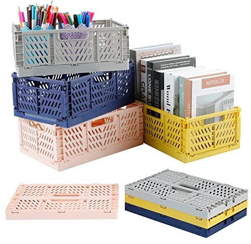 Pomeloone 4 Stück Plastik Klappkorb, Stabile Klappkiste Faltbare Aufbewahrungskorb aus Kunststoff für Küche, Schlafzimmer, Klassenzimmer, Büro (30,5 x 20 x 12,2 cm)