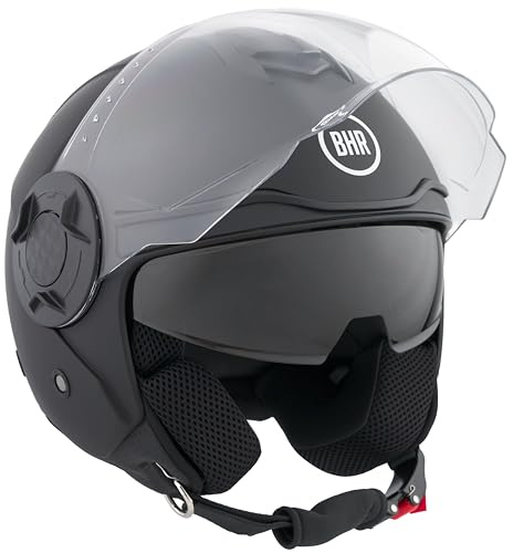 BHR Casque Jet Moto, Casque Scooter 830 Flash, Double Visière | Homologué ECE 22.06, Casque Moto Jet Léger et Confortable avec Visière Intérieure Parasol, Idéal pour la Ville, Casque Custom