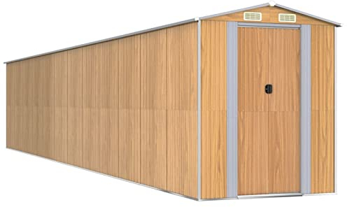 ZHOUMIN Geräteschuppen, Gerätehaus, Fahrradgarage, Gartenhütte, Fahrradunterstand, Gartenhäuschen, Garten Hütte, Fahrrad Unterstand, Hellbraun 192x1021x223 cm Verzinkter Stahl