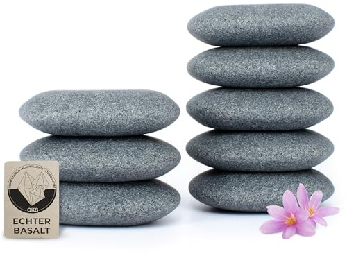 Hot Stone Legestein aus zertifiziert echtem Basalt für viel Wärme [8 Stück], zur Ergänzung Ihres Hot Stone Massage Sets