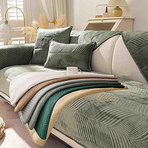 FASCINATDECO Sofa/Couch überzug/überwurf, Sofaschoner rutschfest, Super Weicher Samt Sofabezug für Sofa L Form/U Form/Ecksofa 3/2/1 Sitzer, Sofaschutz Hund Washable Sofahusse (90x160cm,Salbei Grün)