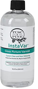 Tusc & Pine InstaVar™ Gloss Picture Varnish - Archival Quality Varnish for Oil, Alkyd, and Acrylic Artists - 16.9oz Bottle