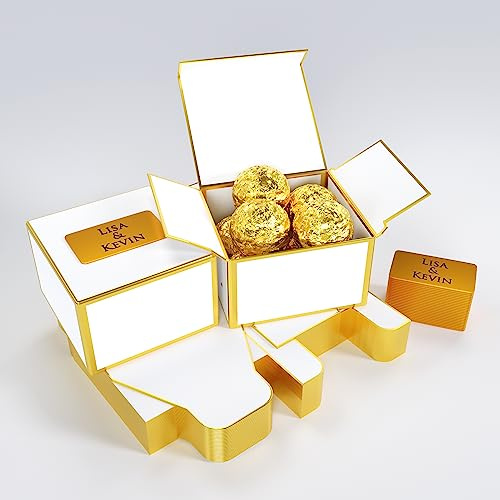 Bl4ckPrint 10x Gastgeschenk Boxen personalisiert mit Goldplättchen - Hochzeitsdekoration Tischdeko Hochzeit - personalisierbare Boxen Brautpaar - Gastgeschenke Hochzeit - Hochzeitsdeko