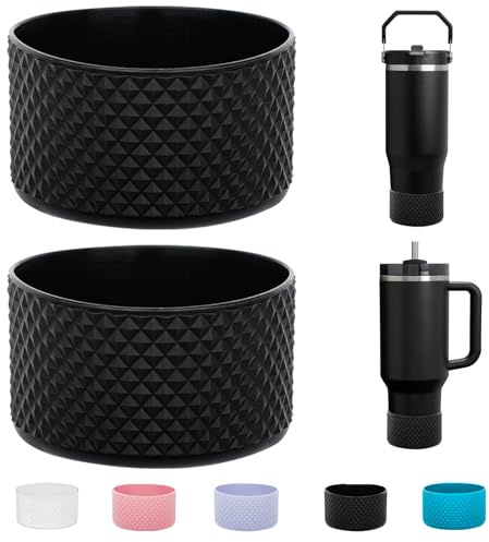 WK IEASON 2 Stück Tumbler Bottom Protector Flask Silikonmanschette für Stanley Quencher adventure 40oz & Stanley IceFlow 20oz 30oz und kompatibel mit Hydro Flask 12oz 21oz 24oz (Diamond blackx2)