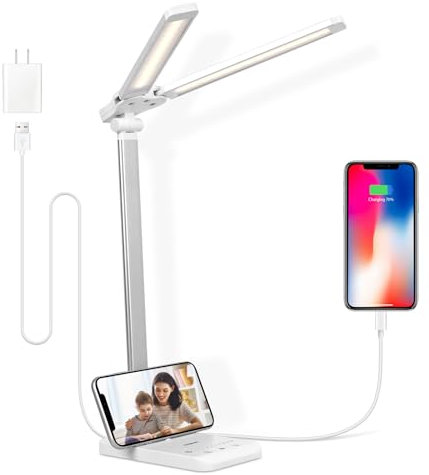 Semlos LED Schreibtischlampe, 25 Beleuchtungsmodi, Dual-Kopf, Touch Control, dimmbare Tageslichtlampe Schreibtisch für Lesen, Weiß, inkl. Netzteil
