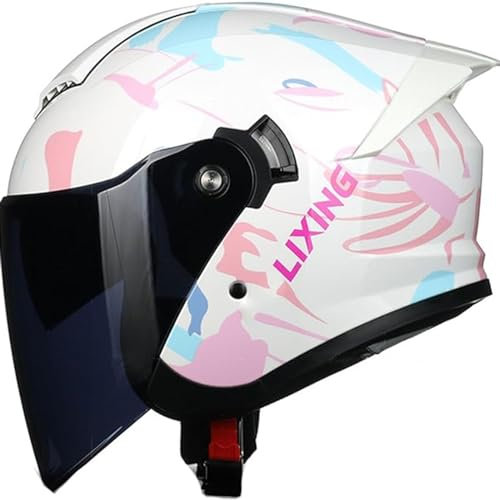 Halbhelm, Offener Helm Vintage-Motorradhelme ECE-Geprüft Mit Doppelvisier Für Damen Und Herren Roller Chopper Cruiser F,XXL63-64CM